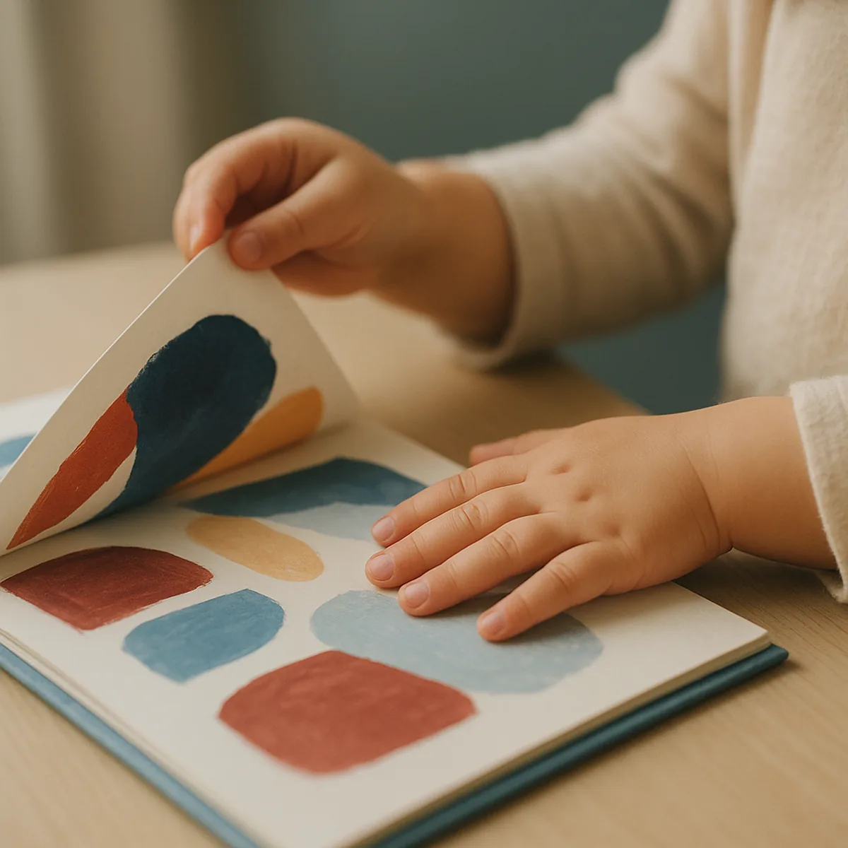 Mains d'enfant qui tournent la page d'un album illustré